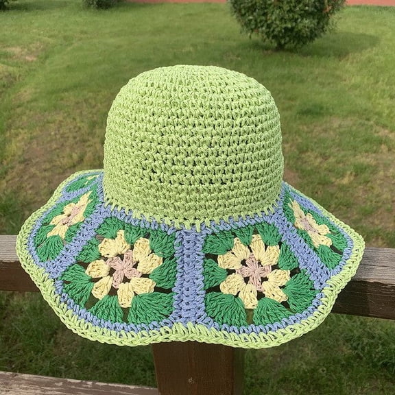 CoCopeaunts Summer Bucket Hat Women Flowers Crochet Bucket Hat for Womens Hand Weave Straw Hat Seaside Vacation Beach Hats Ladies Sun Hat