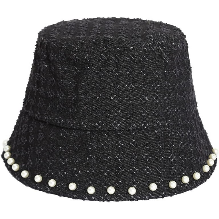 CoCopeaunts Summer Bucket Hat for Women New Pearl Cowboy Fisherman Hat  Female Version Hole Bucket Hats Japanese Sun Hats 