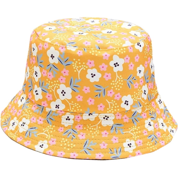 CoCopeaunts Summer Bucket Hat for Women Small Floral Pattern Basin Hat Double-Sided Wear Sun Caps Outdoor Travel Sunscreen