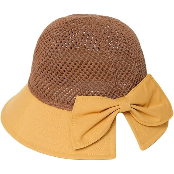 CoCopeaunts Summer Bucket Hat for Women Split Brim Bow Decor Dome Mesh Basin Hat Anti UV Two-Color Patchwork Fisherman Hats