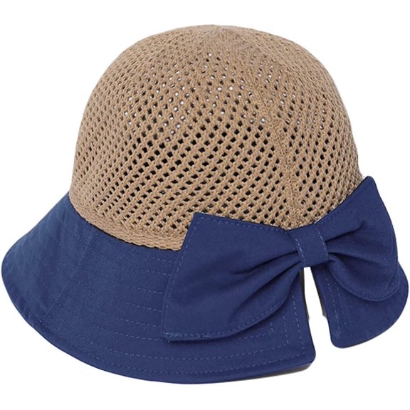 CoCopeaunts Summer Bucket Hat for Women Split Brim Bow Decor Dome Mesh Basin Hat Anti UV Two-Color Patchwork Fisherman Hats