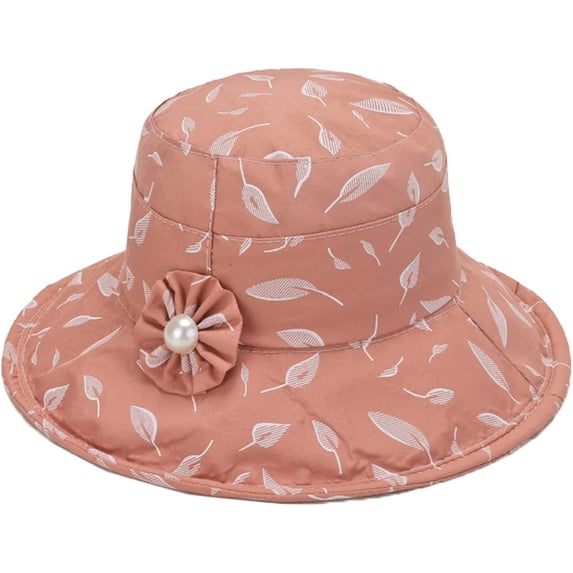 CoCopeaunts Summer Bucket Hat for Women White Pearl Decorated Beach Outdoor Travel Sunscreen Cotton Foldable Ladies Bucket Cap
