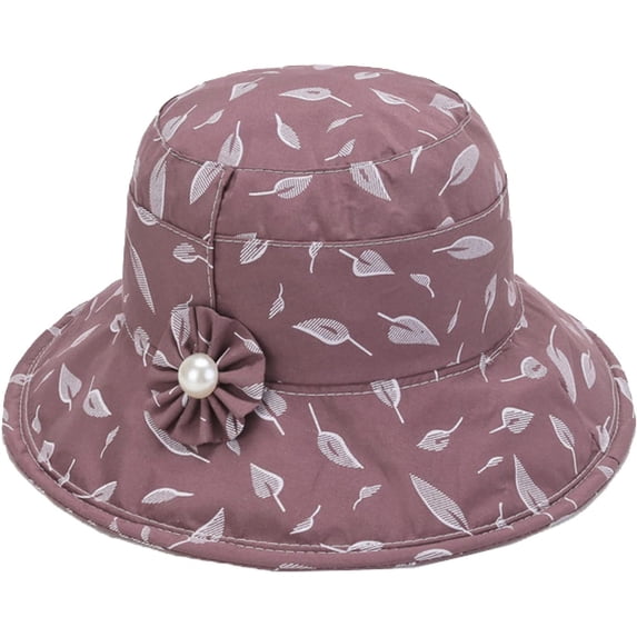 CoCopeaunts Summer Bucket Hat for Women White Pearl Decorated Beach Outdoor Travel Sunscreen Cotton Foldable Ladies Bucket Cap