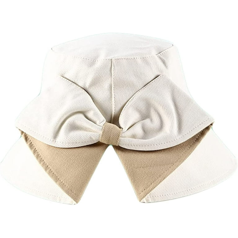 CoCopeaunts Summer Bucket Hats for Women Solid Color Cotton Packable Basin  Hat Charming Fisherman Hat with Bow Wide-Brimmed