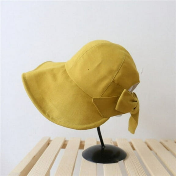 CoCopeaunts Summer Cotton Hemp Bucket Hat for Women Sunscreen Cap Beach Outdoor Panama Bowknot Foldable Sun Hat Breathable Hats