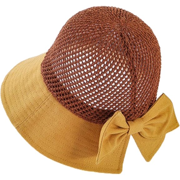 CoCopeaunts Summer Hats for Women New Bow Beach Bucket Cap Hollow Straw Hat Top Out Wide Brim Ponytail Two-Colors Basin Hat