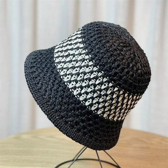 CoCopeaunts Summer Knitted Bucket Hat Womens Colorblock Hand-woven Straw Cap Men Foldable Bob Fisherman Hat Outdoor Travel Panama Gorros
