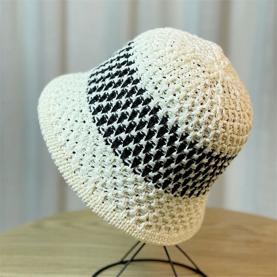 CoCopeaunts Summer Knitted Bucket Hat Womens Colorblock Hand-woven Straw Cap Men Foldable Bob Fisherman Hat Outdoor Travel Panama Gorros