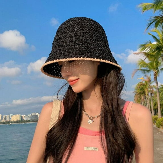 CoCopeaunts Summer Knitted Bucket Hats Breathable Colorblock Womens Hip Hop Cap Men Foldable Bob Fisherman Hat Outdoor Travel Gorros Panama
