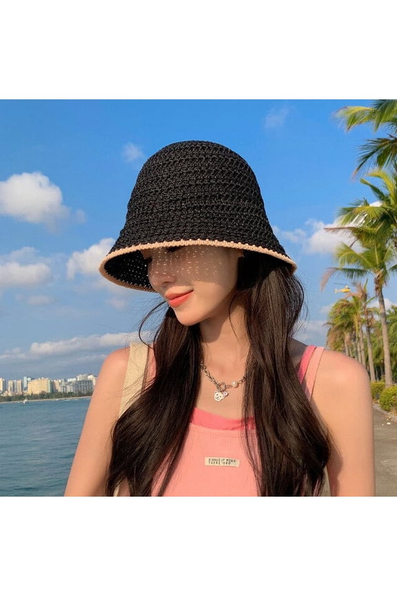Summer Knitted Bucket Hats Breathable Colorblock Womens Hip Hop Cap Men Foldable Bob Fisherman Hat Outdoor Travel Gorros Panama
