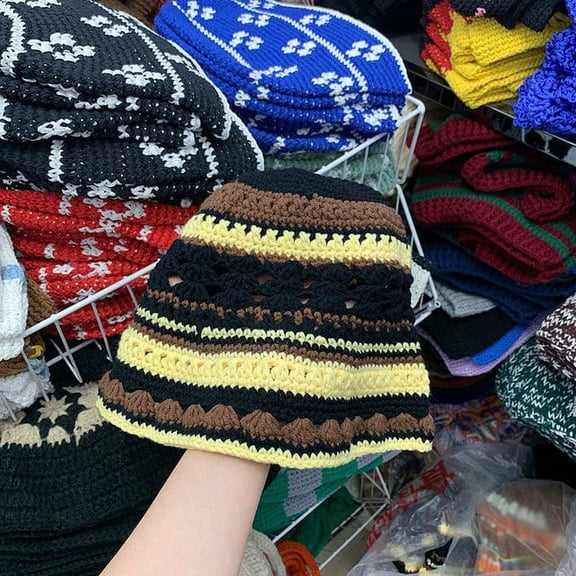 CoCopeaunts Summer Knitted Bucket Hats For Women Hollow Colorblock Sun Cap Men Foldable Panama Bob Outdoor Travel Beach Fisherman Hat Gorros