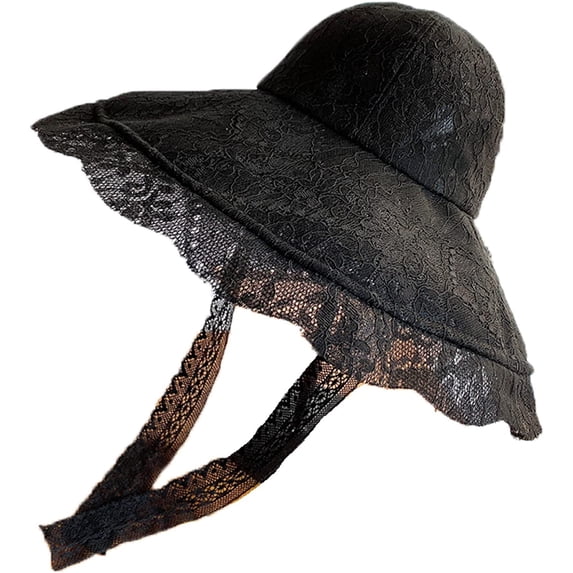 CoCopeaunts Summer Ladies Bucket Hats Wide Brim Sunscreen Beach Sun Hat Fashion Ruffles Fisherman Hat with Lace Neck Drawstring