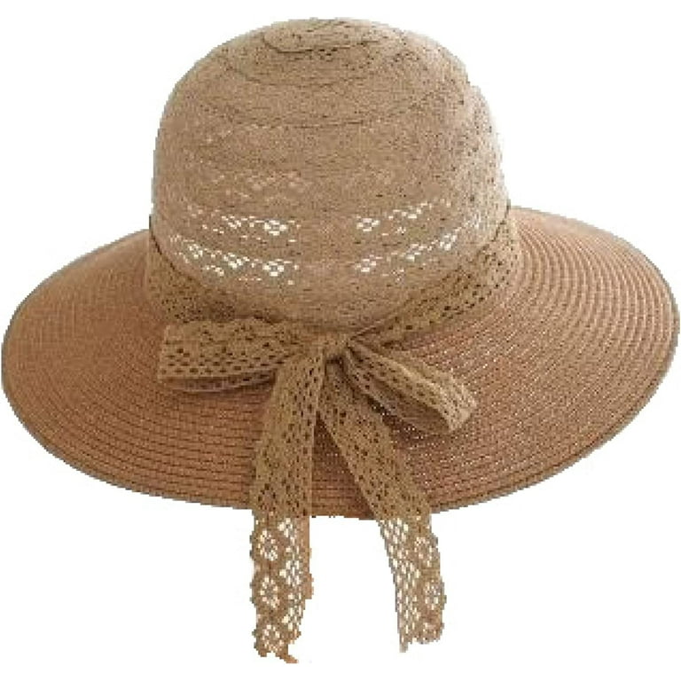 CoCopeaunts Summer Ladies Straw Bucket Hat Lace Bow Belt Travel Hollow Sun  Hat Floppy Foldable Wide Brim Beach Fisherman Hat 