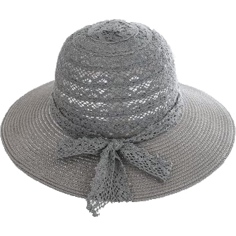 CoCopeaunts Summer Ladies Straw Bucket Hat Lace Bow Belt  display picture 2
