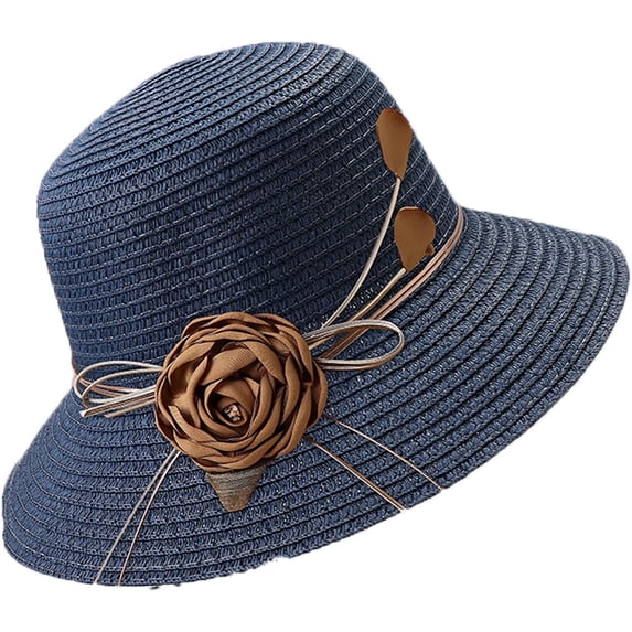 CoCopeaunts Summer Straw Bucket Hat for Women Flower Belt Beach Fisherman Hat Outdoor Sun Protection Breathable Bucket Cap