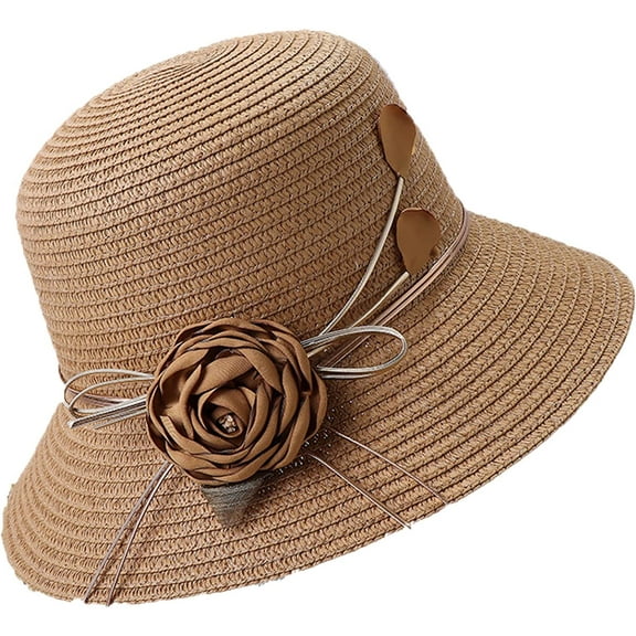 CoCopeaunts Summer Straw Bucket Hat for Women Flower Belt Beach Fisherman Hat Outdoor Sun Protection Breathable Bucket Cap