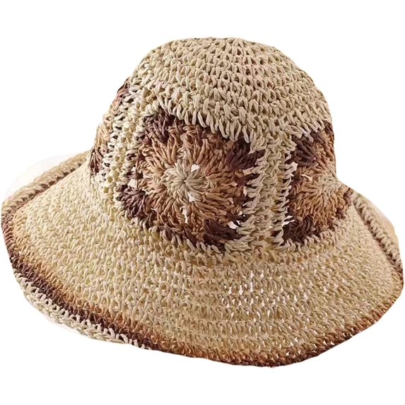 CoCopeaunts Summer Straw Bucket Hat for Women Outdoor Travel Sunscreen Flower Crochet Knitting Foldable Ladies Fisherman Hat