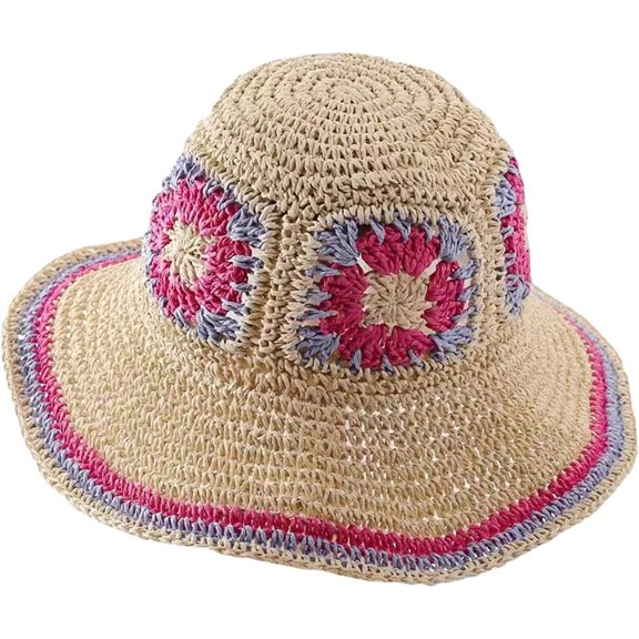 CoCopeaunts Summer Straw Bucket Hat for Women Outdoor Travel Sunscreen Flower Crochet Knitting Foldable Ladies Fisherman Hat