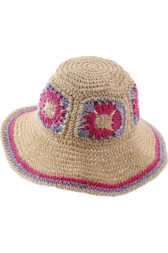 Summer Straw Bucket Hat for Women Outdoor Travel Sunscreen Flower Crochet Knitting Foldable Ladies Fisherman Hat