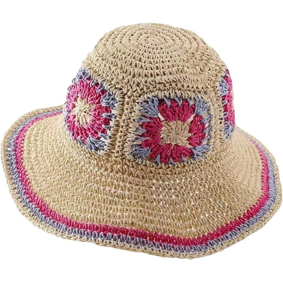 CoCopeaunts Summer Straw Bucket Hat for Women Outdoor Travel Sunscreen Flower Crochet Knitting Foldable Ladies Fisherman Hat