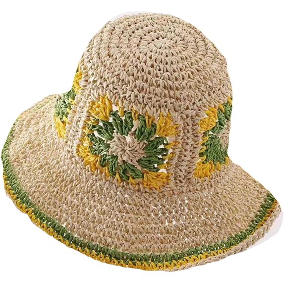 CoCopeaunts Summer Straw Bucket Hat for Women Outdoor Travel Sunscreen Flower Crochet Knitting Foldable Ladies Fisherman Hat