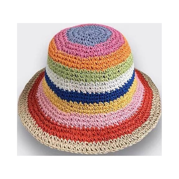 CoCopeaunts Summer Striped Knitted Bucket Hat Womens Handmade Crochet Panama Straw Cap Foldable Fisherman Hat Outdoor Travel Sun Hat Gorros