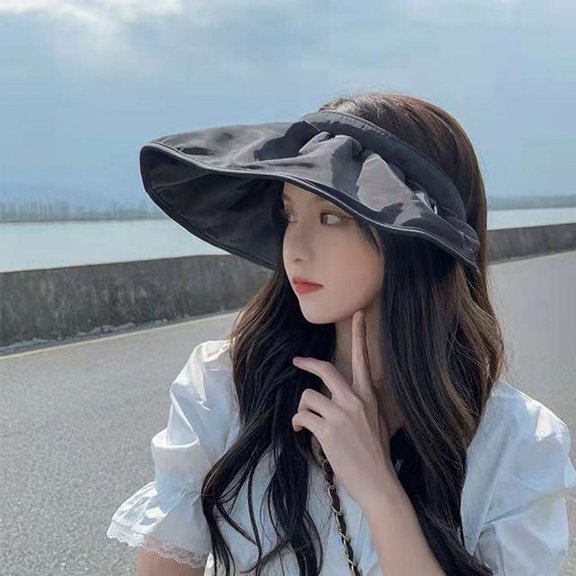 CoCopeaunts Summer Sun Hat Foldable Wide Large Brim Sun Hat Beach Hats for Women Empty Top Visors Cap Hair Accessories Dual-Use Headband