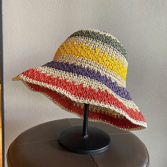 CoCopeaunts Summer Sun Hat Women Travel Shade Rainbow Color Hat Floppy Straw Hat Women Ladies Wide Brim Beach Foldable Straw Sun Hat Sun Cap