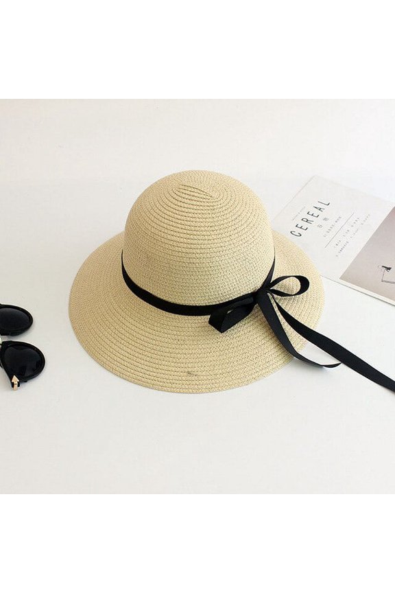 Summer Sun Hats for Women Bow Hat Visor Temperament Flat Straw Hats Womens Sea Beach Vacation Leisure Sunscreen Hat Travel Hat