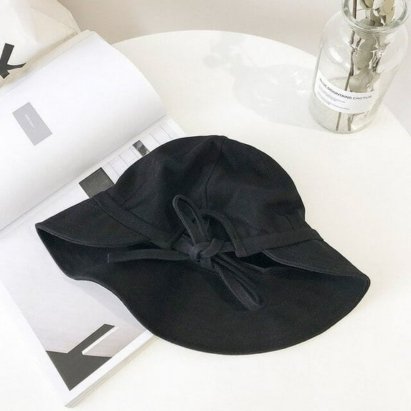 CoCopeaunts Summer Women Bow Tie Sun Hat Spring Panama Anti-UV Wide Brim Beach Hat Bowknot Foldable Bucket Hat Fisherman Cap