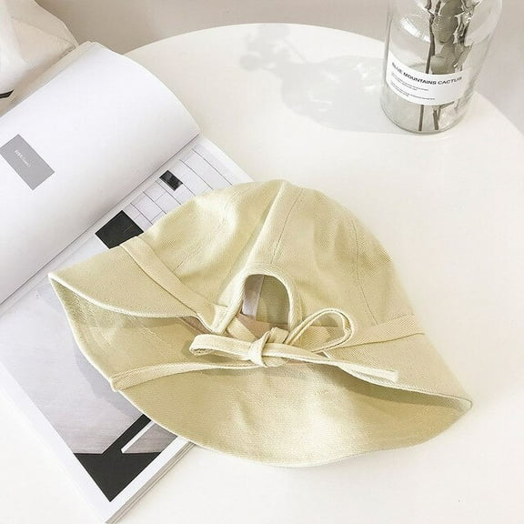 CoCopeaunts Summer Women Bow Tie Sun Hat Spring Panama Anti-UV Wide Brim Beach Hat Bowknot Foldable Bucket Hat Fisherman Cap