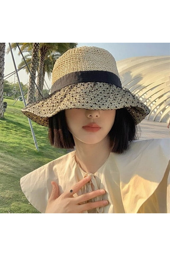 Sun Hat for Women Summer Outdoor Straw Hat Sun Cap Floppy Large Brim Lace Holiday Beach Hat Ribbon Cap Panama Gorros for Womens
