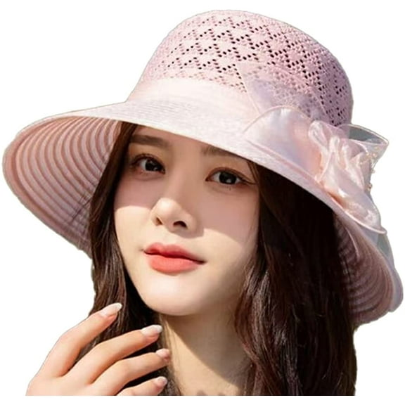 CoCopeaunts Sun Straw Hat for Women Stylish UV Protection Straw Fishermen Hats Cute Bow Wide Brim Pakable Beach Travel Commute Vacation