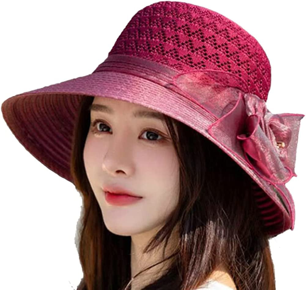 CoCopeaunts Sun Straw Hat for Women Stylish UV Protection Straw Fishermen  Hats Cute Bow Wide Brim Pakable Beach Travel Commute Vacation 