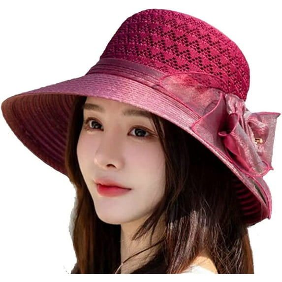 CoCopeaunts Sun Straw Hat for Women Stylish UV Protection Straw Fishermen Hats Cute Bow Wide Brim Pakable Beach Travel Commute Vacation