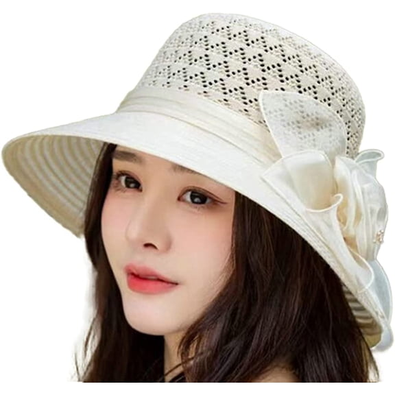 CoCopeaunts Sun Straw Hat for Women Stylish UV Protection Straw Fishermen Hats Cute Bow Wide Brim Pakable Beach Travel Commute Vacation
