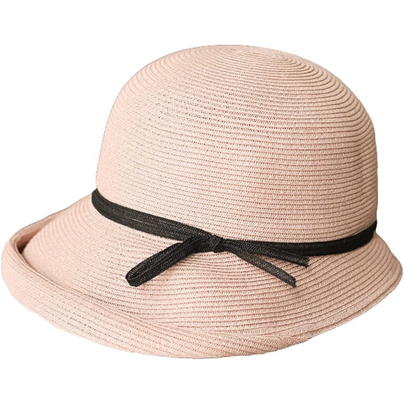 CoCopeaunts Sunshade Straw Bucket Hat for Women Summer Retro Foldable Basin Cap Literary Fisherman Hat Casual Sun Cap Bow Belt