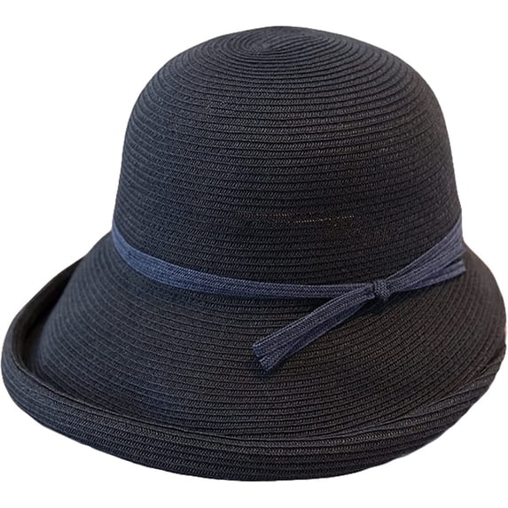 CoCopeaunts Sunshade Straw Bucket Hat for Women Summer Retro Foldable Basin Cap Literary Fisherman Hat Casual Sun Cap Bow Belt