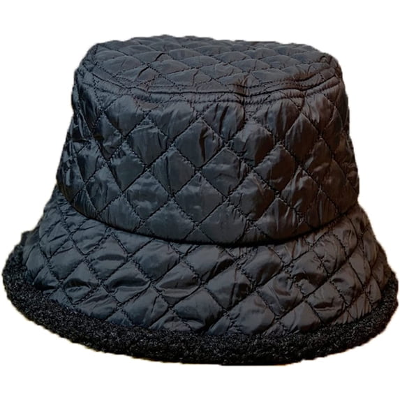 CoCopeaunts Thickened Down Plaid Women Bucket Hat Lamb Wool Brim Add Cotton Fisherman Hat for Men Winter Outdoor Keep Warm