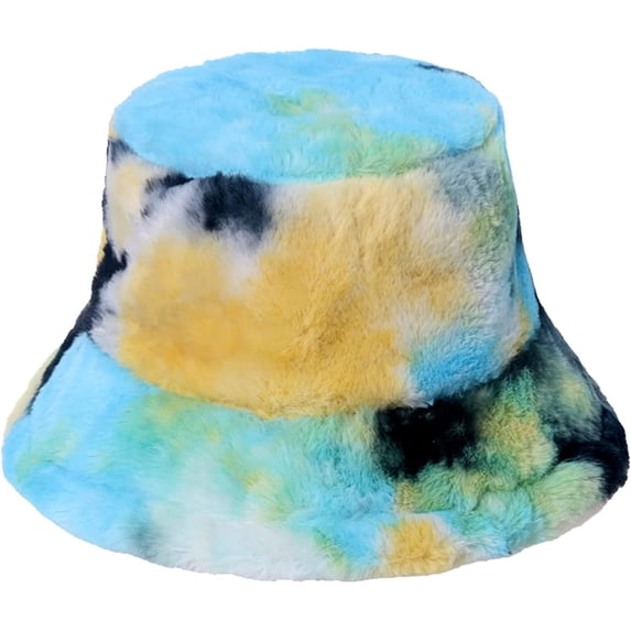 CoCopeaunts Tie Dye Bucket Hat for Women Autumn Winter Plush Warm Cap Foldable Packable Travel Activities Daily Bucket Caps