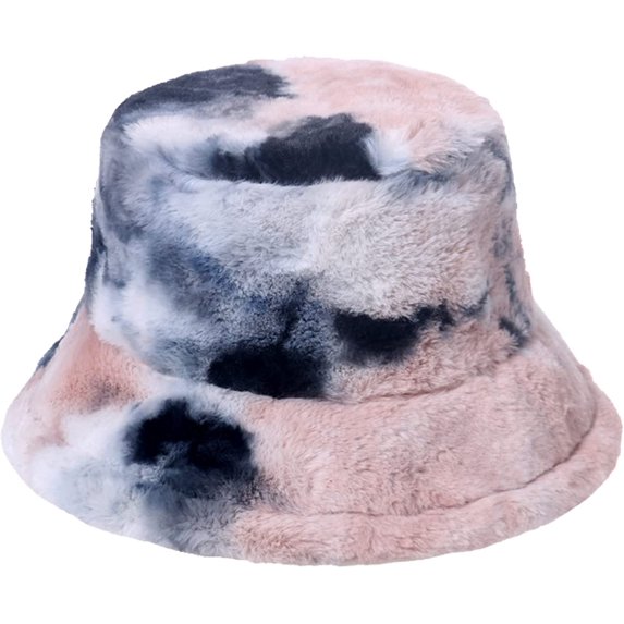 CoCopeaunts Tie Dye Bucket Hat for Women Autumn Winter Plush Warm Cap Foldable Packable Travel Activities Daily Bucket Caps