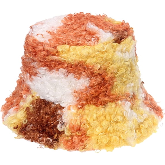 CoCopeaunts Tie-Dye Bucket Hat for Women Sheep Curly Wool Fisherman's Hat Europe United States Winter Outdoor Warm Basin Cap