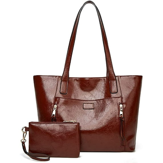 CoCopeaunts Top Handle Tote Bag Oil Wax Leather Shoulder Bag Large Capacity Crossbody Bag Multi Pocket Satchel Purse Set 2pcs