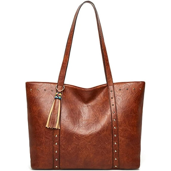 CoCopeaunts Tote Bag for Women Retro Shoulder Bag Leather Top Handle Handbag Large Capacity Work Commute Bag