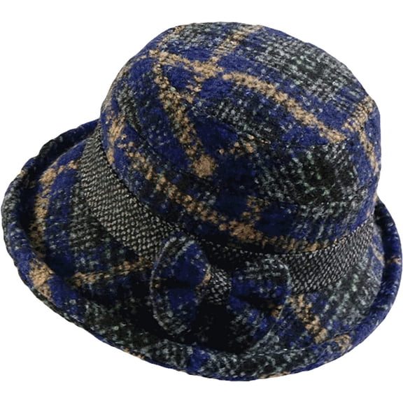 CoCopeaunts Tweed Bucket Hats for Women Hundred Knot Bow Vintage Check Basin Cap Rolled Edge Foldable Adjustable Bucket Caps