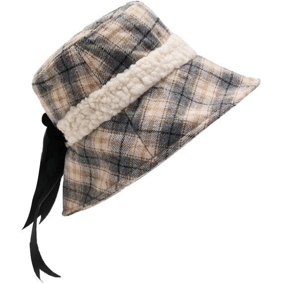 CoCopeaunts Vintage Plaid Women's Bucket Hat Shade Basin Hat Fashion Casual Folding Lady Winter Fisherman Hat with Black Bowknot