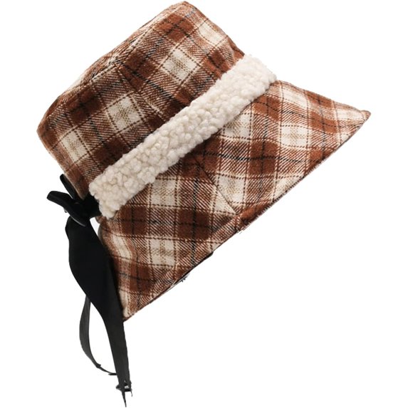 CoCopeaunts Vintage Plaid Women's Bucket Hat Shade Basin Hat Fashion Casual Folding Lady Winter Fisherman Hat with Black Bowknot