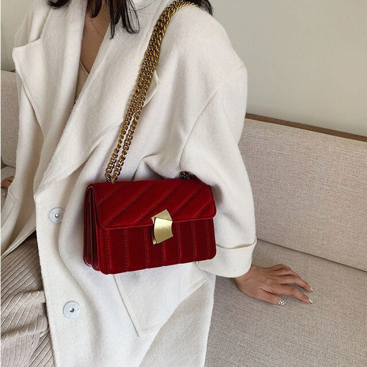 Louise et Cie, Bags, Louise Et Cie Red Fabric Leather Purse Suede  Material Gold Chain