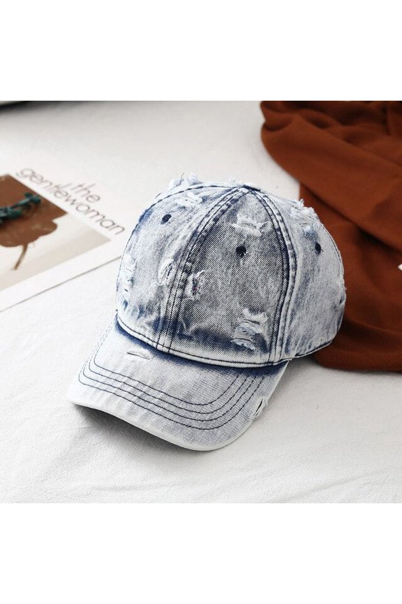 Vintage Wash Denim Baseball Cap Men Casual Washed Old Hole Jean Baseball Cap Men Blank Snapback Hat Women Hip Hop Cap Bone