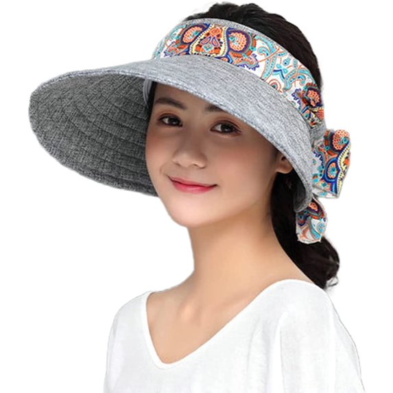 CoCopeaunts Visor Hat for Women Women Wide Brim Sun Hat Retro Ethnic Summer Cap Foldable Beach Hat 2023